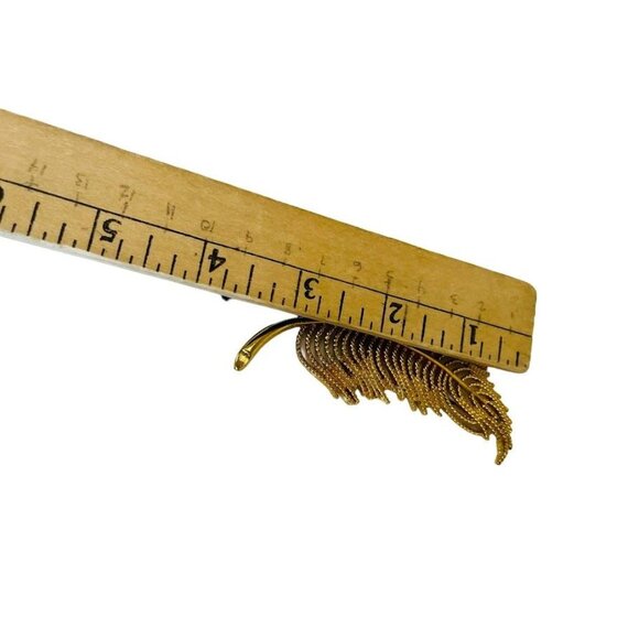 Vintage Signed Monet Feather Brooch Gold Tone Quill Metal 3 3/4" Long - Picture 6 of 10